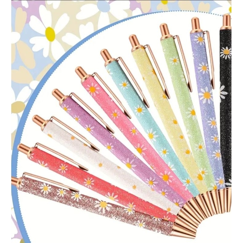 Canetas esferográficas de metal metálica luxo com design floral  margaridas Preta ou Azul Escritório Escolar Presente em Oferta na Shopee