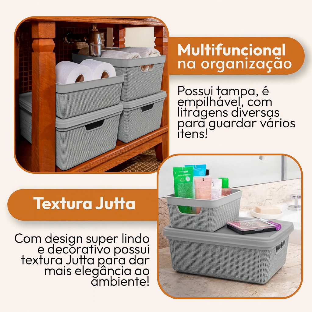 Kit 2 Caixas Organizadoras 5 Litros com Tampa Grande Cesto em Promoção