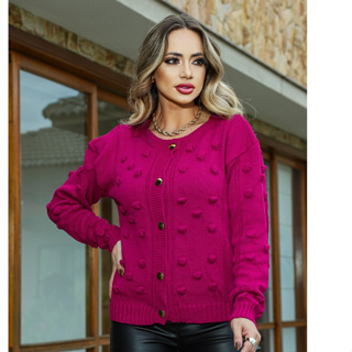 Casaco Jaqueta Feminina Cardigan de Inverno em Tricot Casual Elegante em Oferta na Shopee