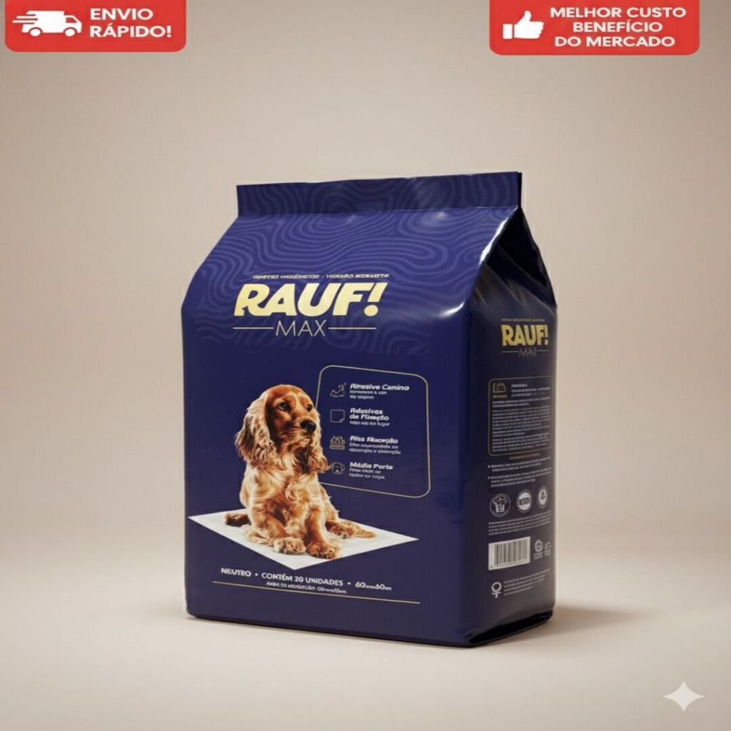 Tapete Higiênico Rauf Max 60x60cm 30 Unidades – Super Absorvente p/ Cães e Filhotes | Envio Rápido