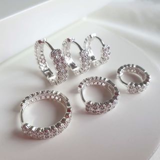 Trio de Argola Cravejadas Trabalhada Antialérgica de Prata 925 em Oferta na Shopee