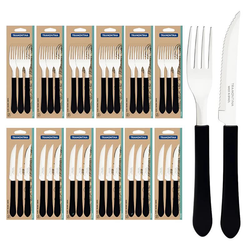 Kit Talheres Tramontina 36 Peças 18 Garfo 18 Faca Cozinha Restaurando Jogo de Talher Inox Preto em Oferta na Shopee