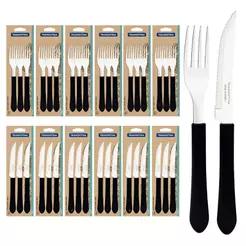 Kit Talheres Tramontina 36 Peças 18 Garfo 18 Faca Cozinha Restaurando Jogo de Talher Inox Preto