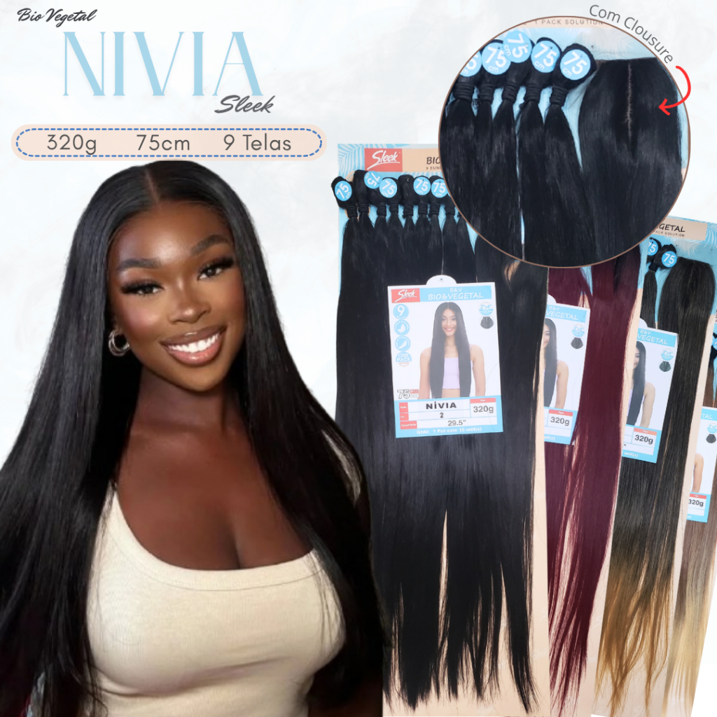 Rebecca Sleek Cabelo Bio Vegetal Liso + Clousure  75cm | 320g | Modelo Nivia
