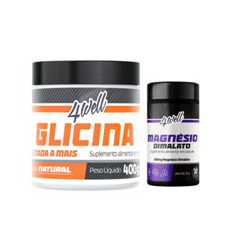 Kit Glicina 400g Pote + Magnésio Dimalato 60 Cápsulas - 4well em Oferta na Shopee