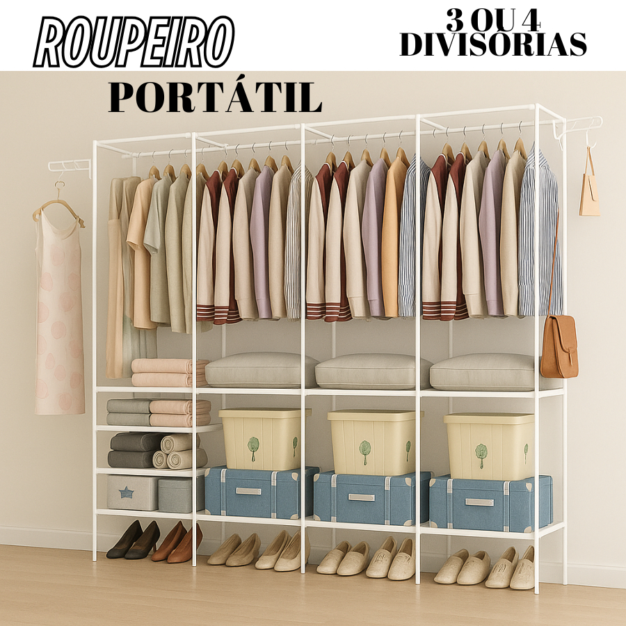 Roupeiro Guarda Roupa Portatil Cabideiro Arara Para Roupa Sapateira Organizador Multiuso Armário