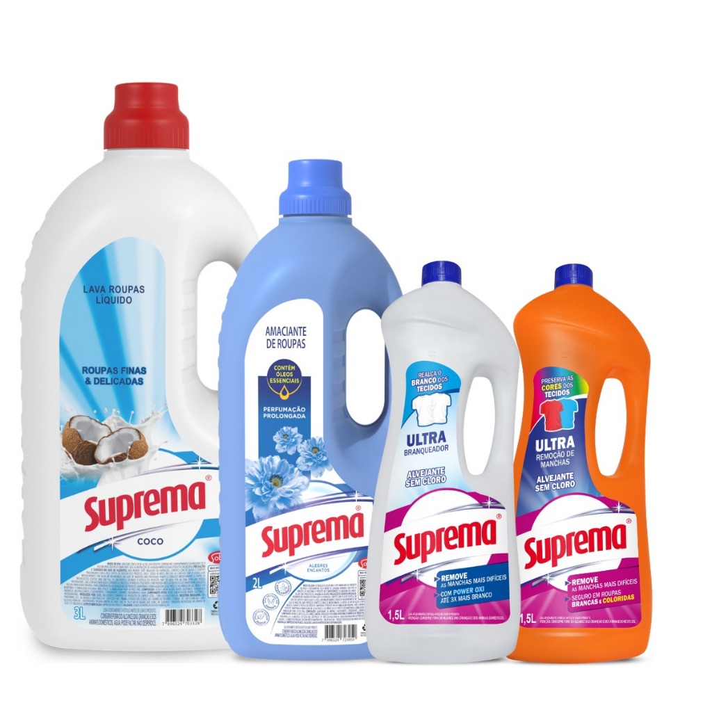Kit Suprema Sabão Líquido Amaciante Encanto Azul Lava Roupa Lavanderia Lava Roupas