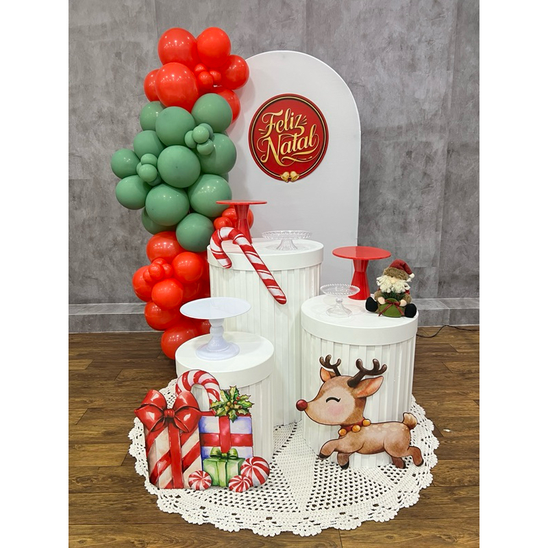 Display Feliz Natal elipse, Rena, caixa de presentes e bengalade doce adesivos anti reflexo