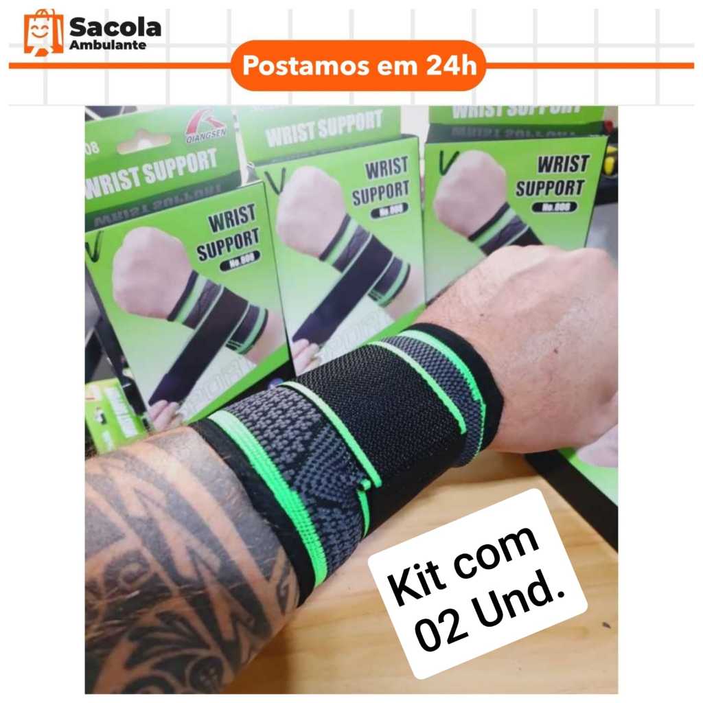02 Munhequeiras Ortopédica Para Pulso Tendinite Compressão Ajustável Crosfit Academia