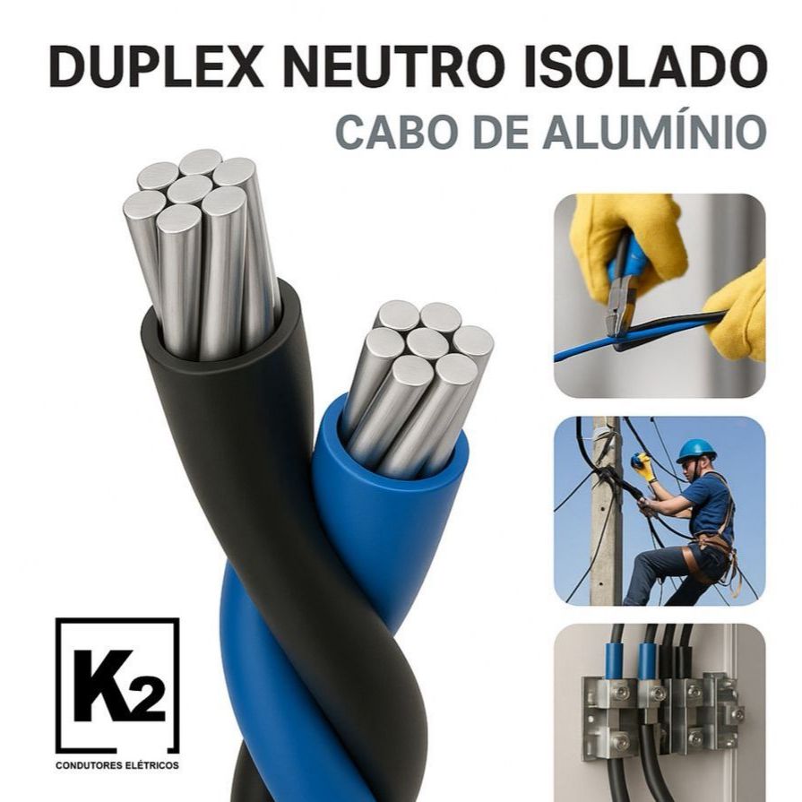 Cabo Elétrico Rural Duplex 16mm Alumínio Neutro Isolado Preto Azul Rolo 200m Motor Bomba