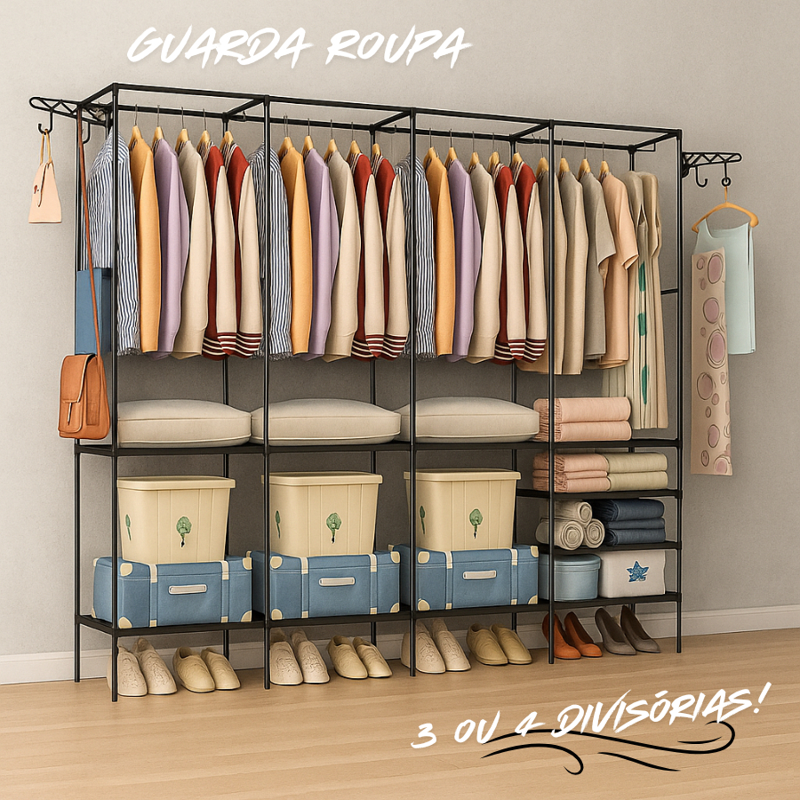 Roupeiro Guarda Roupa Portatil Cabideiro Arara Para Roupa Sapateira Organizador Multiuso Armário
