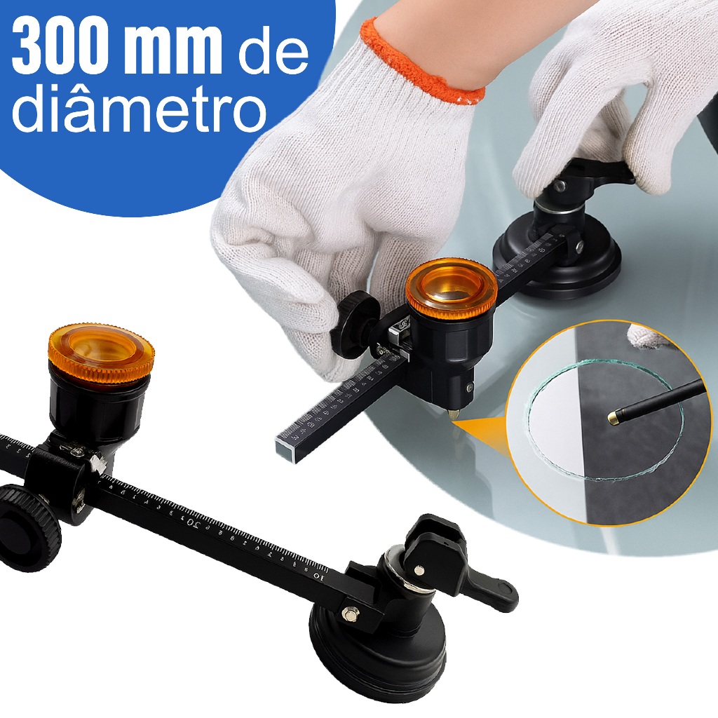 Compasso Cortador De Vidro Circular Redondo Até 300mm Profissional Compacto Linha Premium em Oferta na Shopee