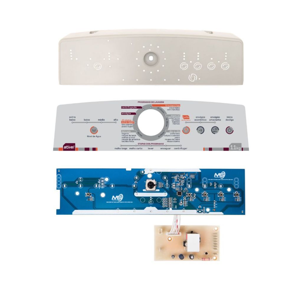Kit Placa de Interface e Potência compatível Lavadora Brastemp ATIVE 11kg BWL11 + Suporte e painel adesivo