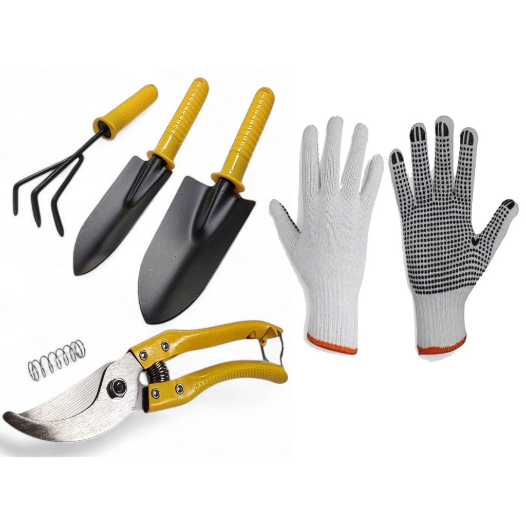 Kit 5 Peças Jardinagem Ferramentas Tesoura Para Poda Ancinho Luva Jardineiro