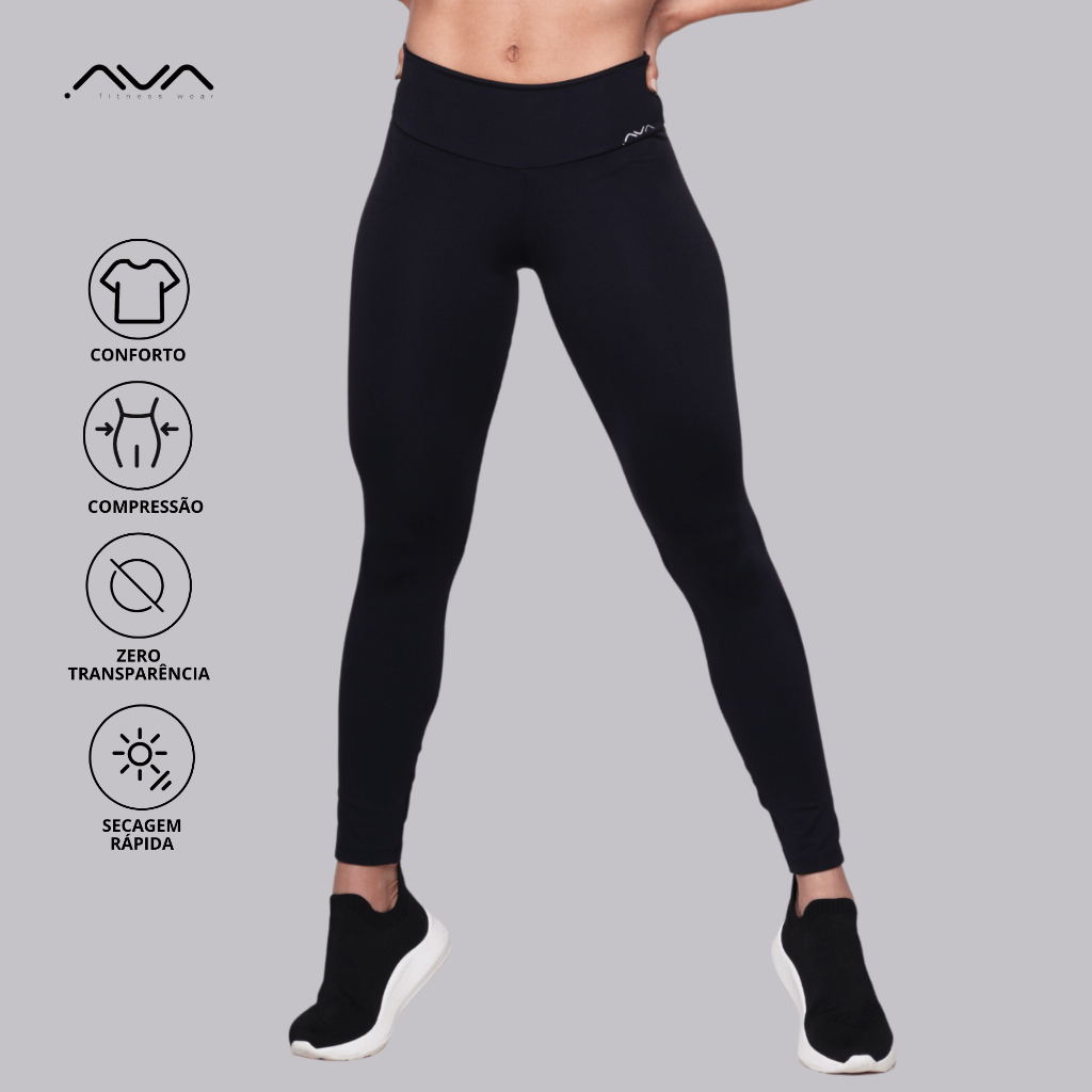 Calça Legging Feminina Suplex Poliamida Básica Alta Compressão e Zero Transparência AVA Fitness