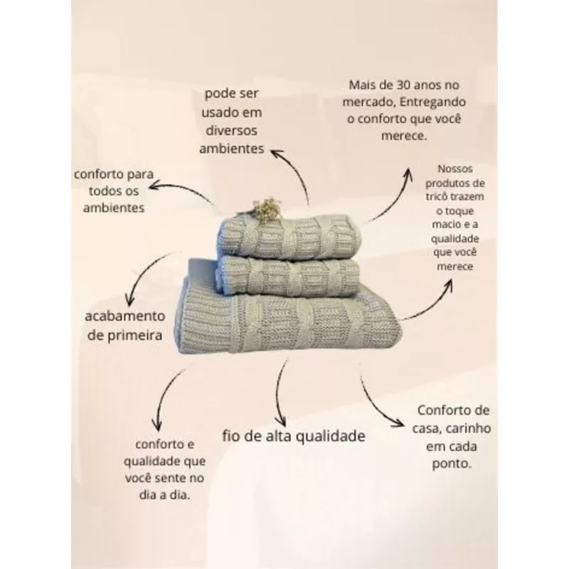 Kit Manta Peseira em Tricot Trança para Cama Casal Queen King — foto 2