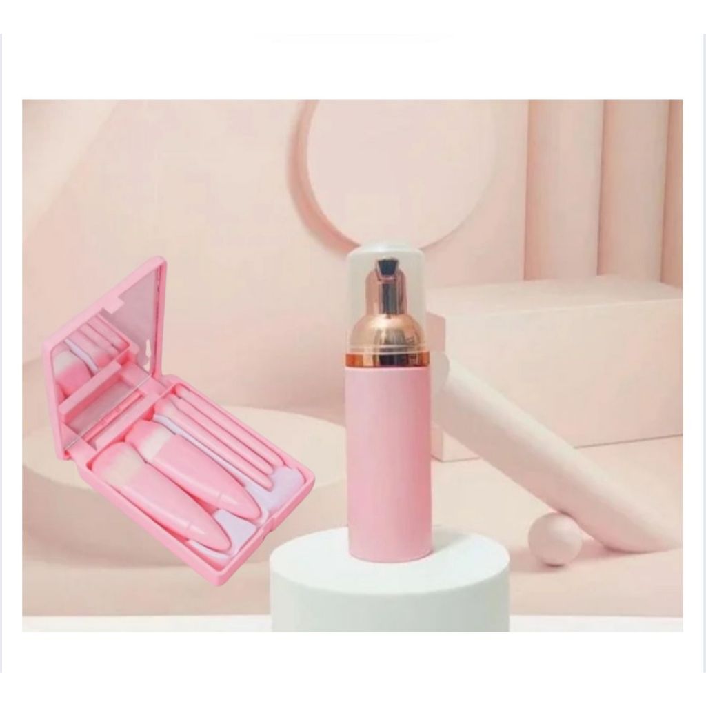 kit mine maquiagem pincel e espelho com frasco de espuma limpeza de rosto