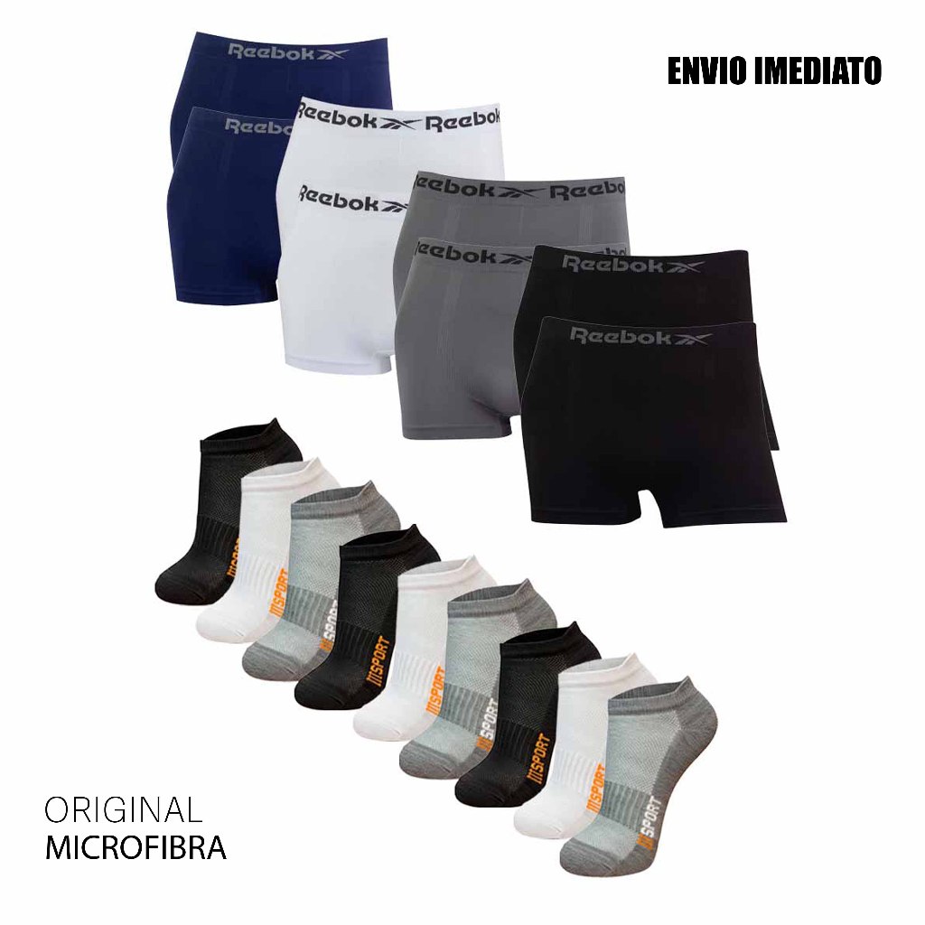 Kit Férias / Presente 8 cuecas boxer microfibra Original marca Reebok + 9 meias soquetes SPORT