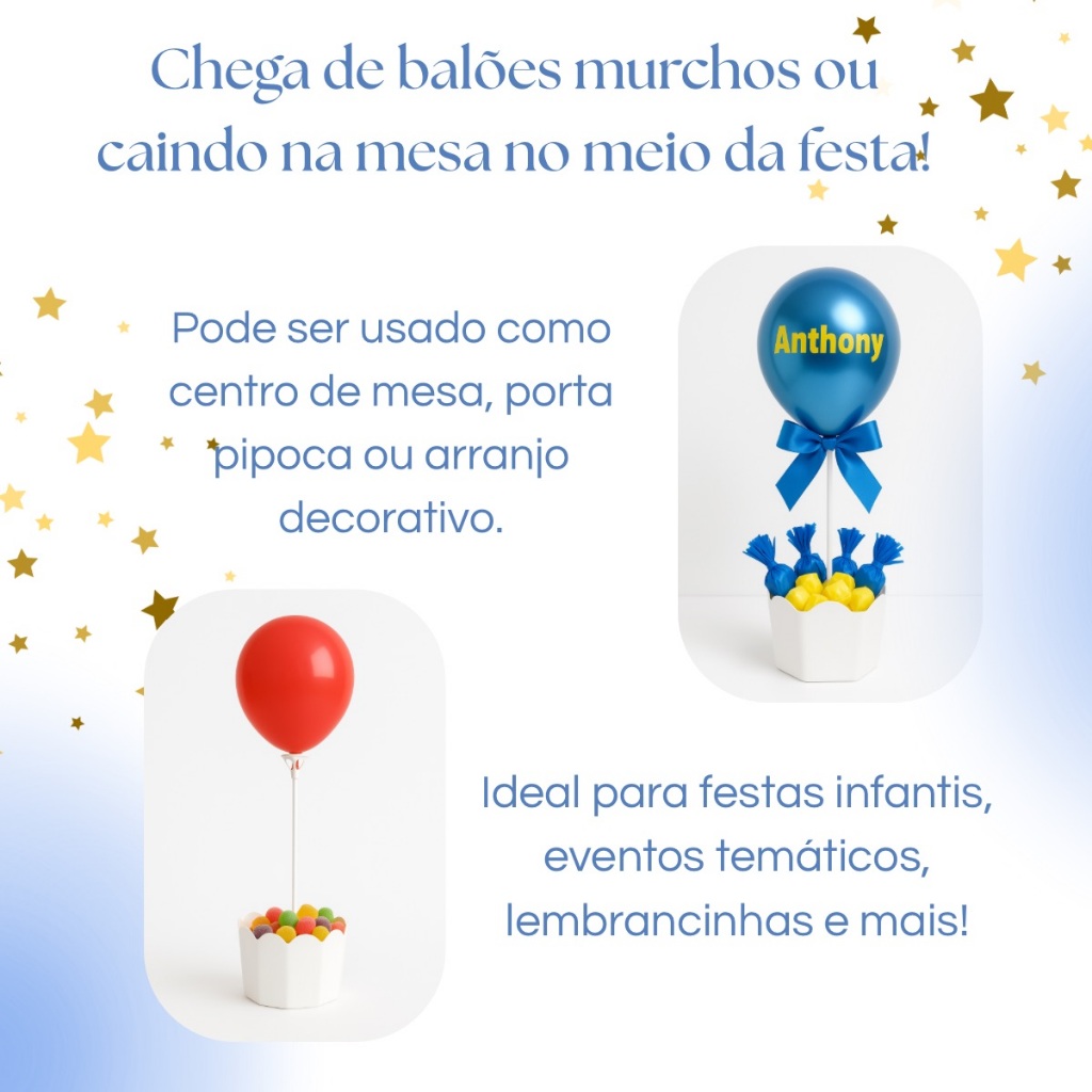 Cachepô Centro De Mesa Cachepot Festa Aniversário com Varetas e Suporte para Balão