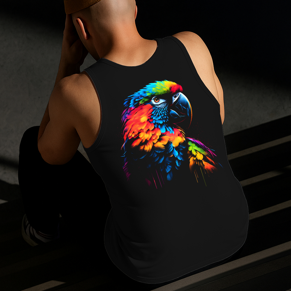 Camiseta Regata Masculina Estampada Arara Colorida 100% Algodão Estilo Conforto Diário Tamanho P GG