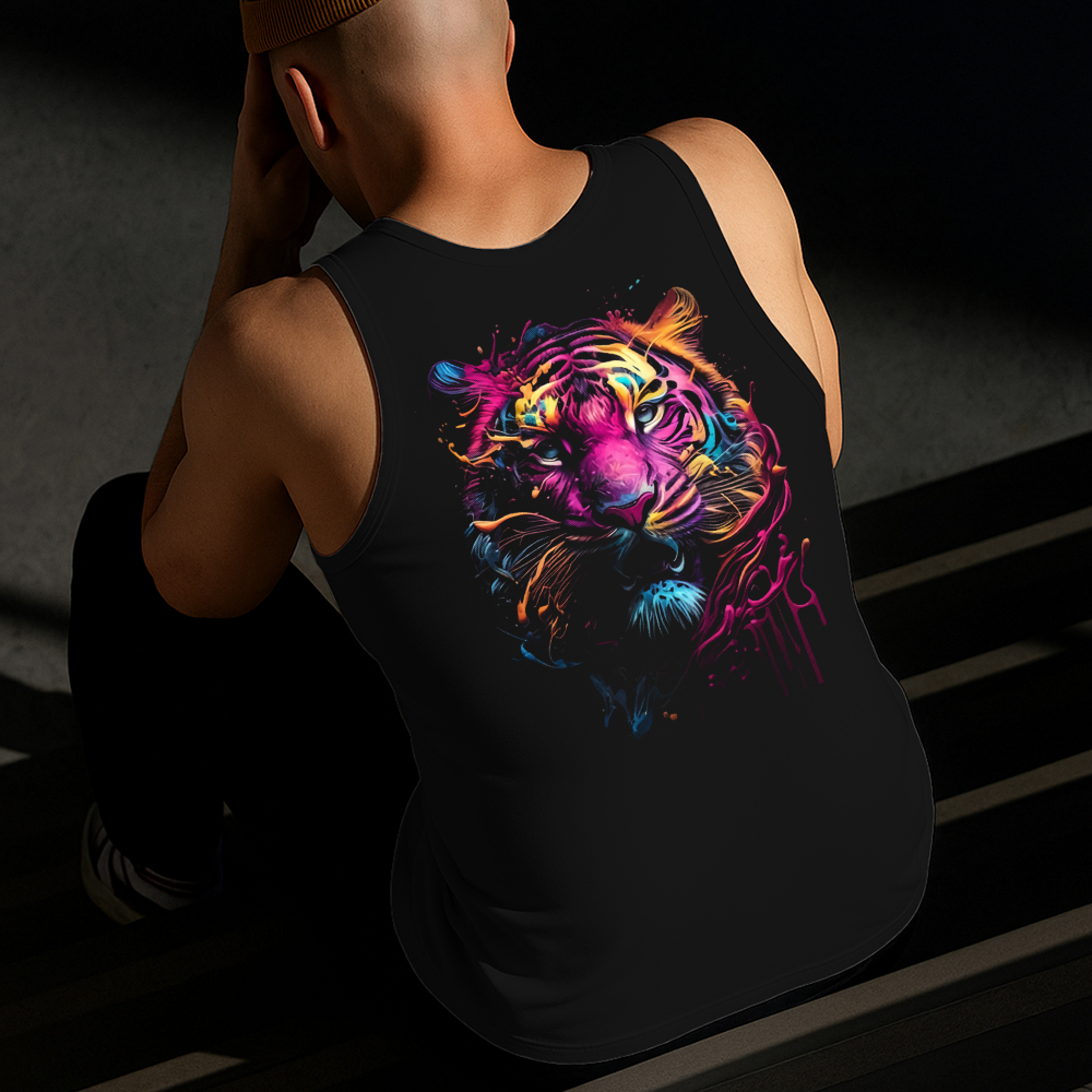 Camiseta Regata Masculina Estampada Tigre Rosa 100%Algodão Estilo Conforto Diário Do Tamanho P ao GG