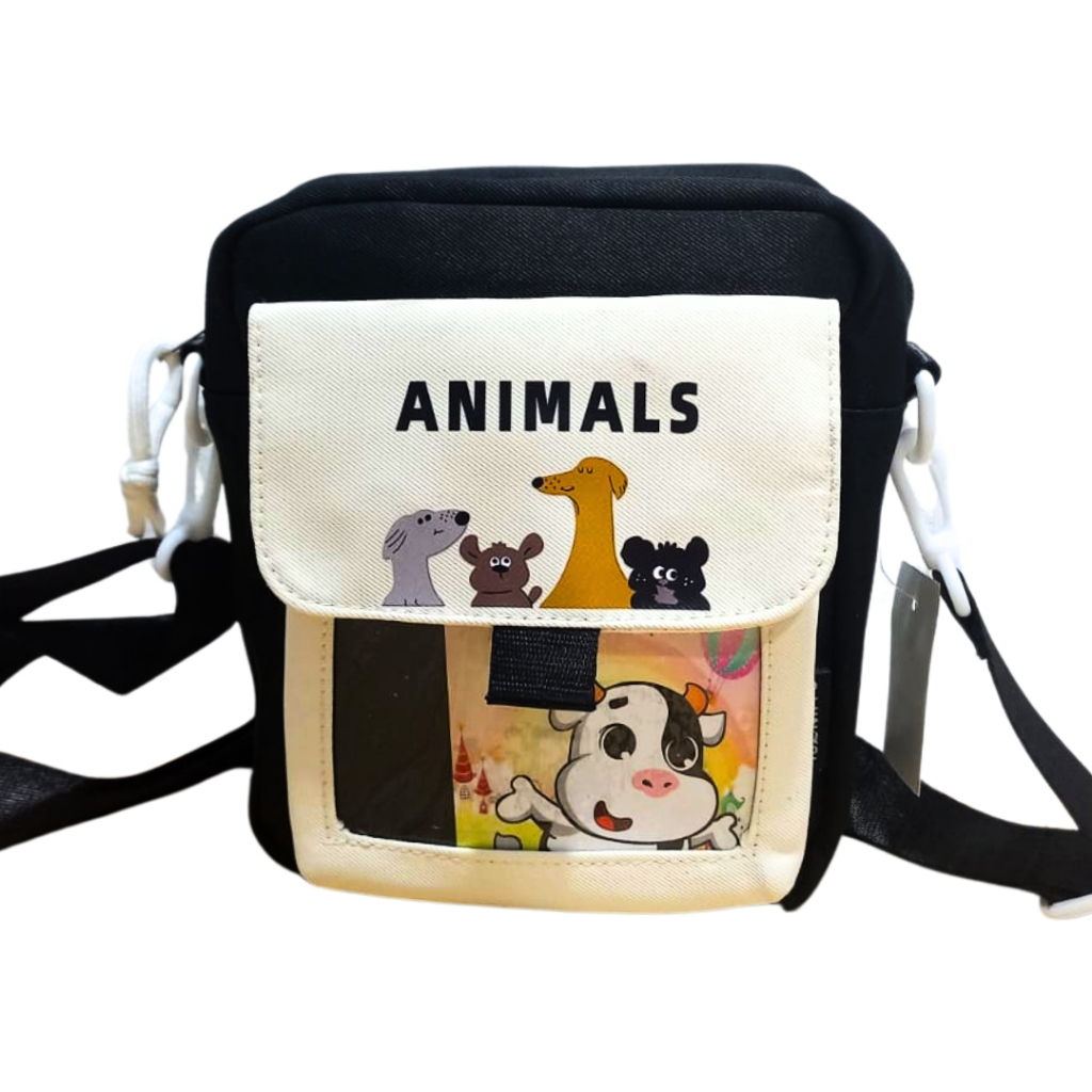Pochete bag transversal infantil unissex estilosa versátil regulavel com figurinha moda kawai