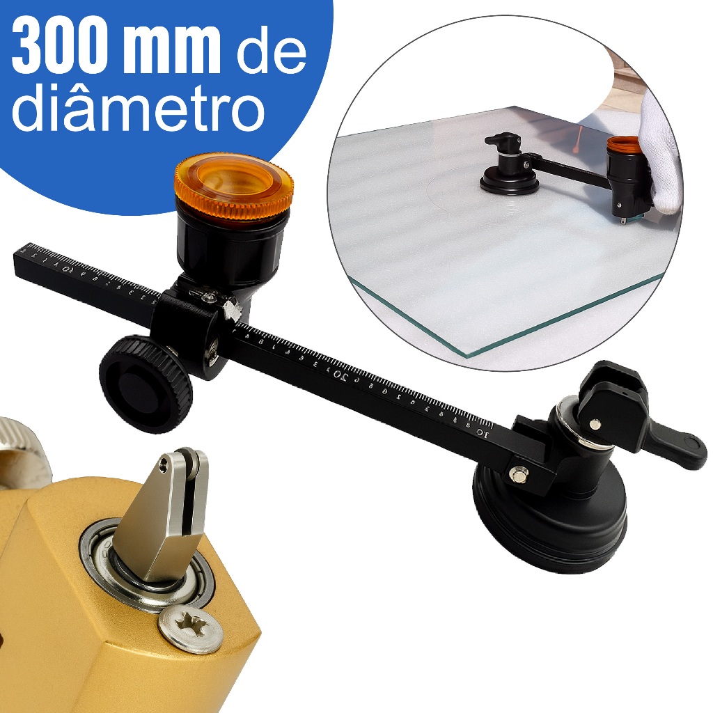 Compasso Cortador De Vidro Circular Redondo Até 300mm Profissional Compacto Linha Premium