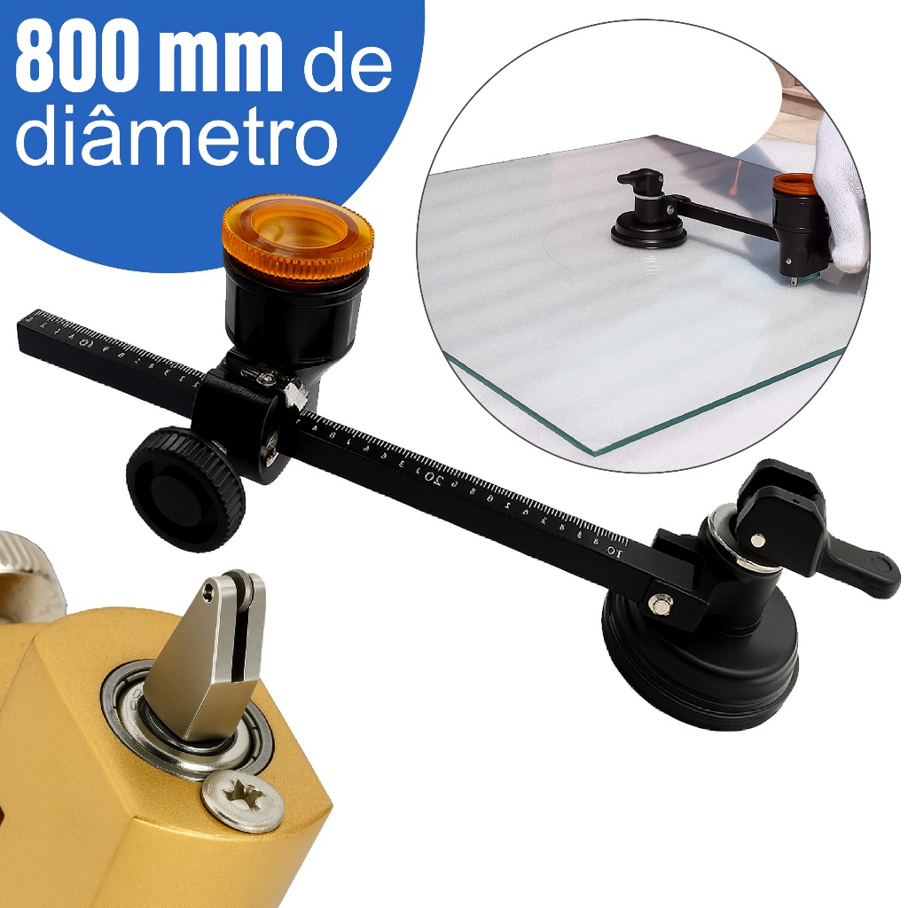 Compasso Cortador De Vidro Circular Redondo Até 800mm Profissional Compacto Linha Premium