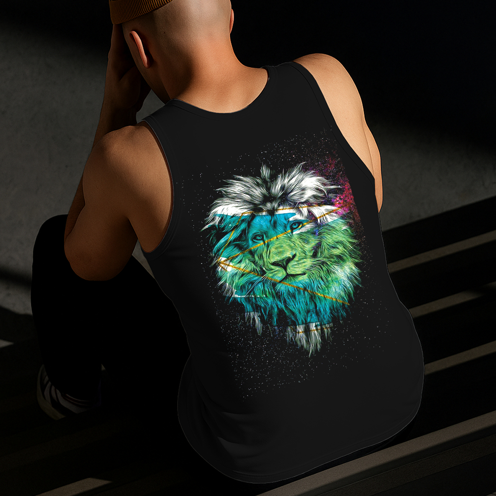 Camiseta Regata Masculina Estampada Leão Camuflado Algodão Estilo Conforto Diário Do Tamanho P GG