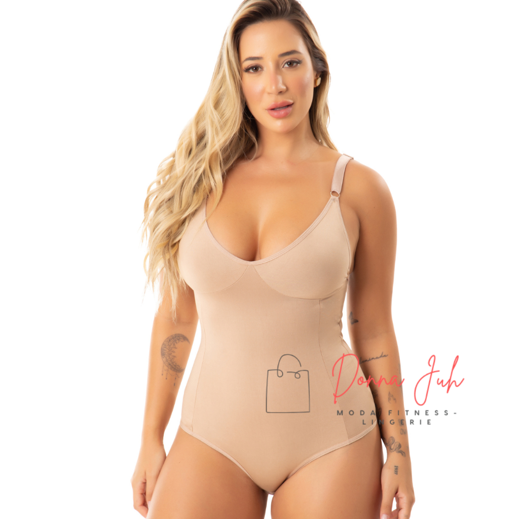 Cinta Body Modelador Com Decote Compressão Sem Bojo Suplex Alça Reforçada Regulagem P M G GG 50 52