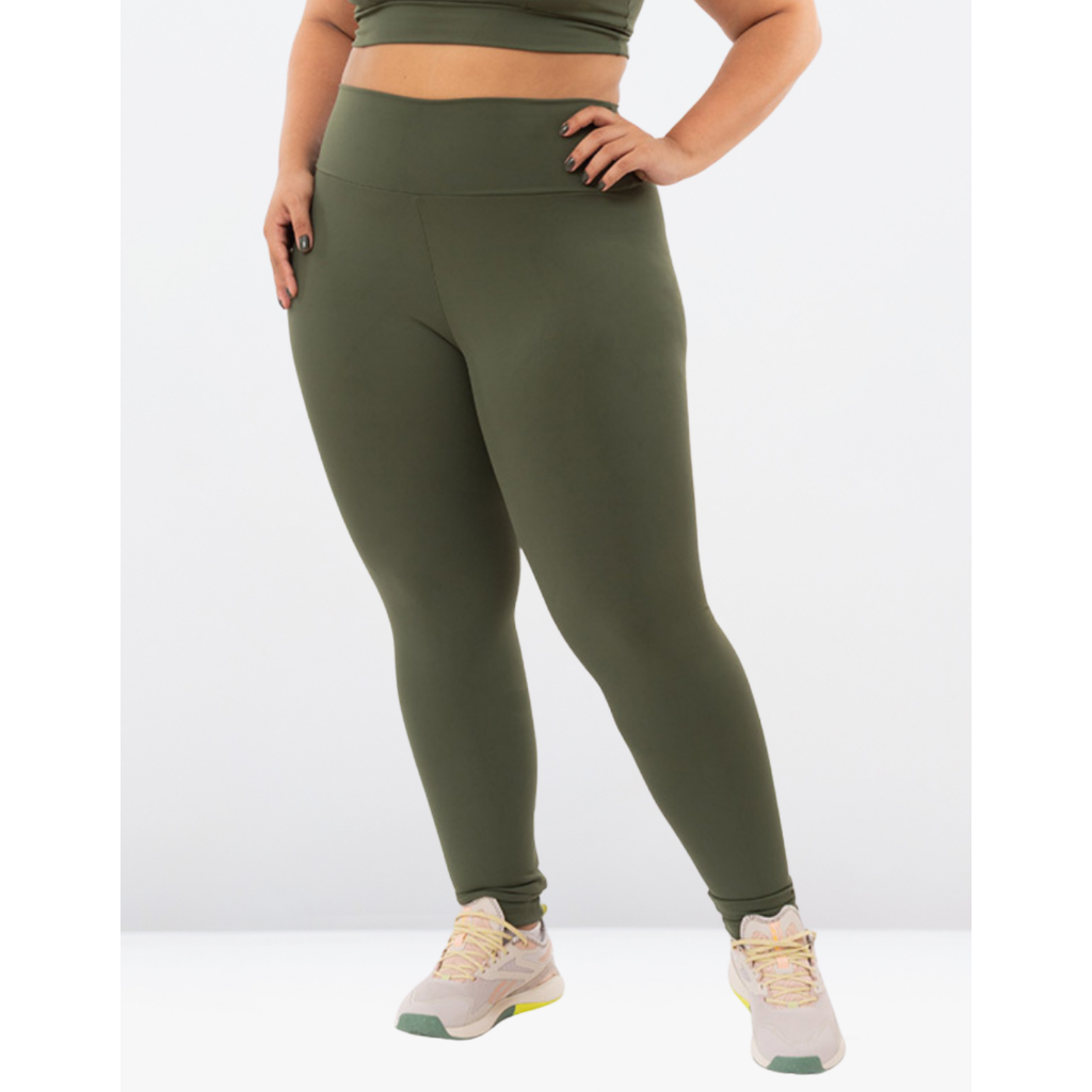 Calça Legging Plus Size Em Poliamida Cintura Bem Alta zero transparencia costura reforçada