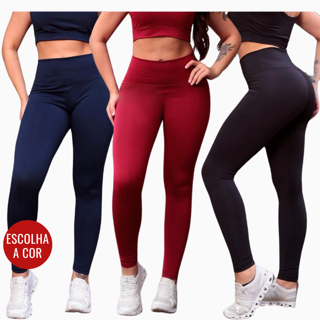 Kit 3 Calças Legging Feminina Suplex Cintura Alta Modeladora