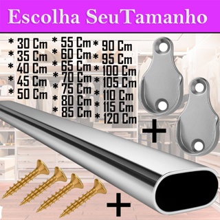 KIT COMPLETO Tubo Cabideiro Oval Cromado Aço Reforçado p/ Closet. Suportes. Medida Sob Medida em Oferta na Shopee
