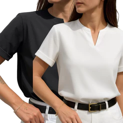 Kit Duas Blusas Manga Dobrada Feminina Tecido Social Elegante