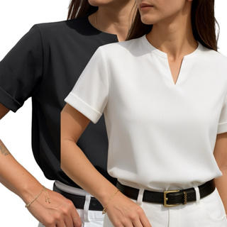 Kit Duas Blusas Manga Dobrada Feminina Tecido Social Elegante em Oferta na Shopee