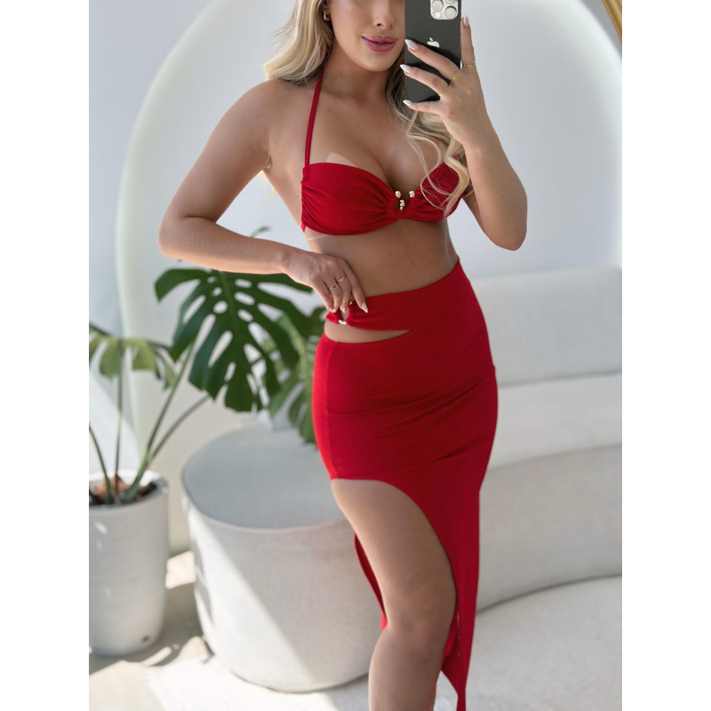 Conjunto Fenda Feminino Saia e Cropped Tomara que Caia Elegante Anarruga Premium Moda Verão Festas 2025 em Oferta na Shopee