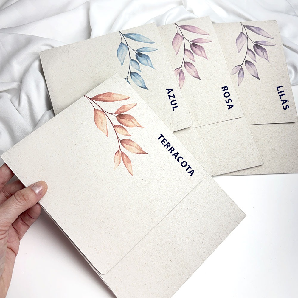 ENVELOPE PARA CONVITE DE CASAMENTO VERTICAL ABA RETA 15,5 x21,5 cm RAMO COLORIDO 250G