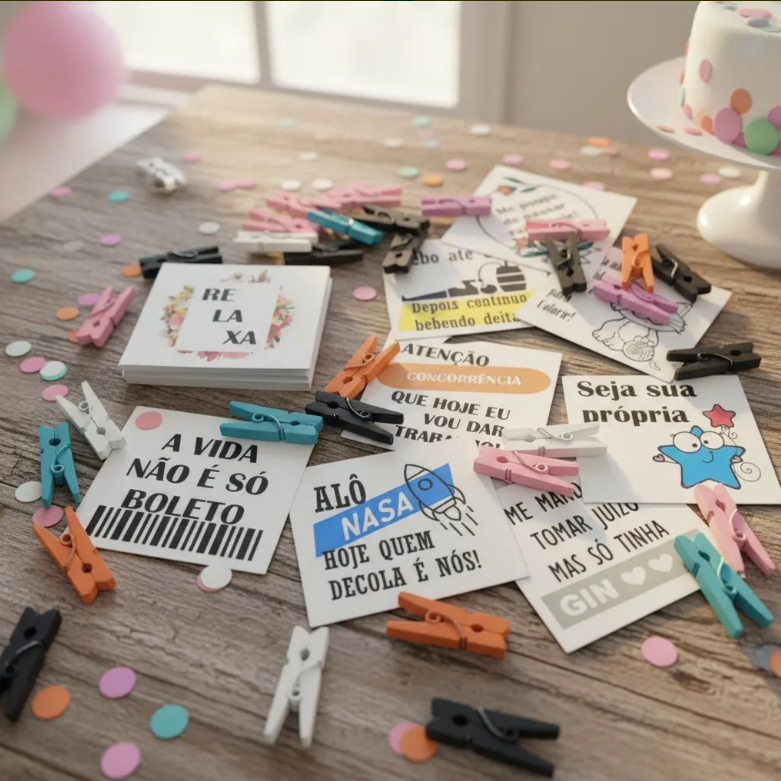 Kit 50 Tags para Drinks e Pregadores Coloridos