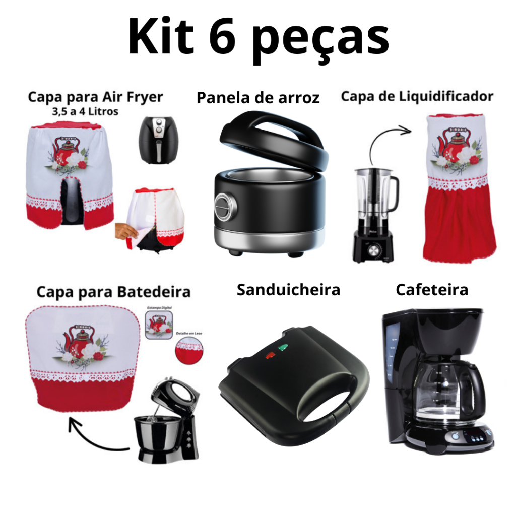KIT FRITADEIRA+LIQUIDIFICADOR+SANDUICHEIRA+BATEDEIRA+CAFETEIRA+PANELA DE ARROZ ROSA BRANCA