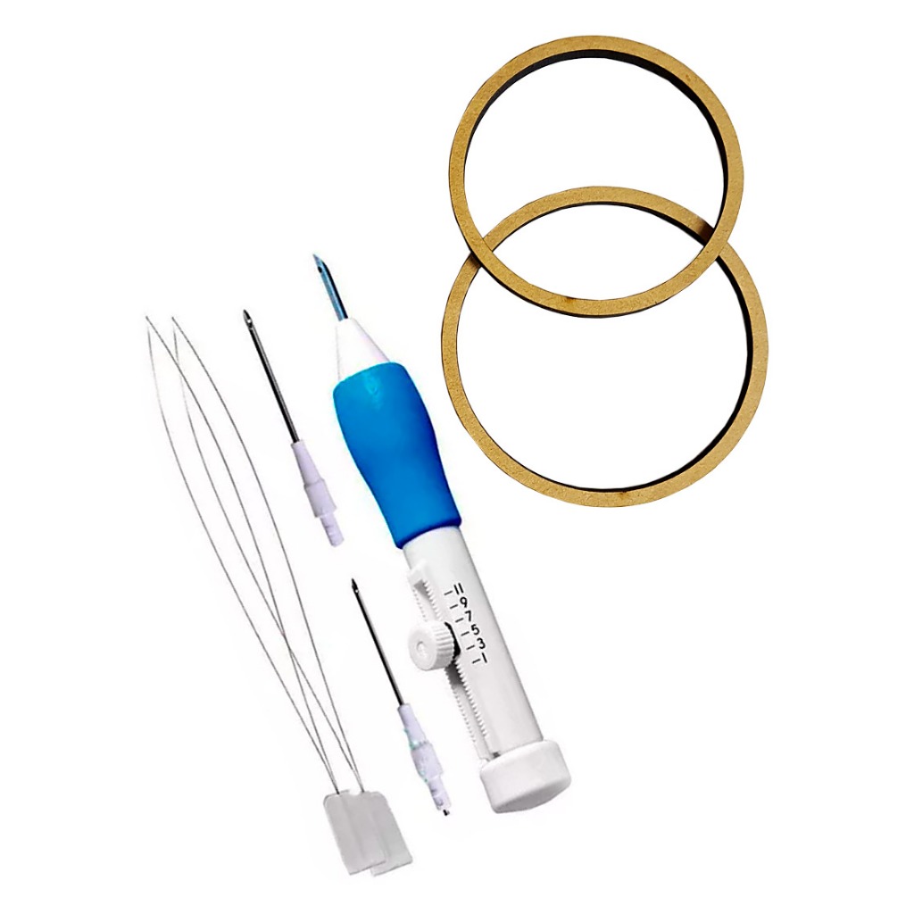 Kit Agulha Ponto Russo Com Bastidor De 10 Cm Em Mdf Para Esticar O Tecido Bordado Agulha Mágica