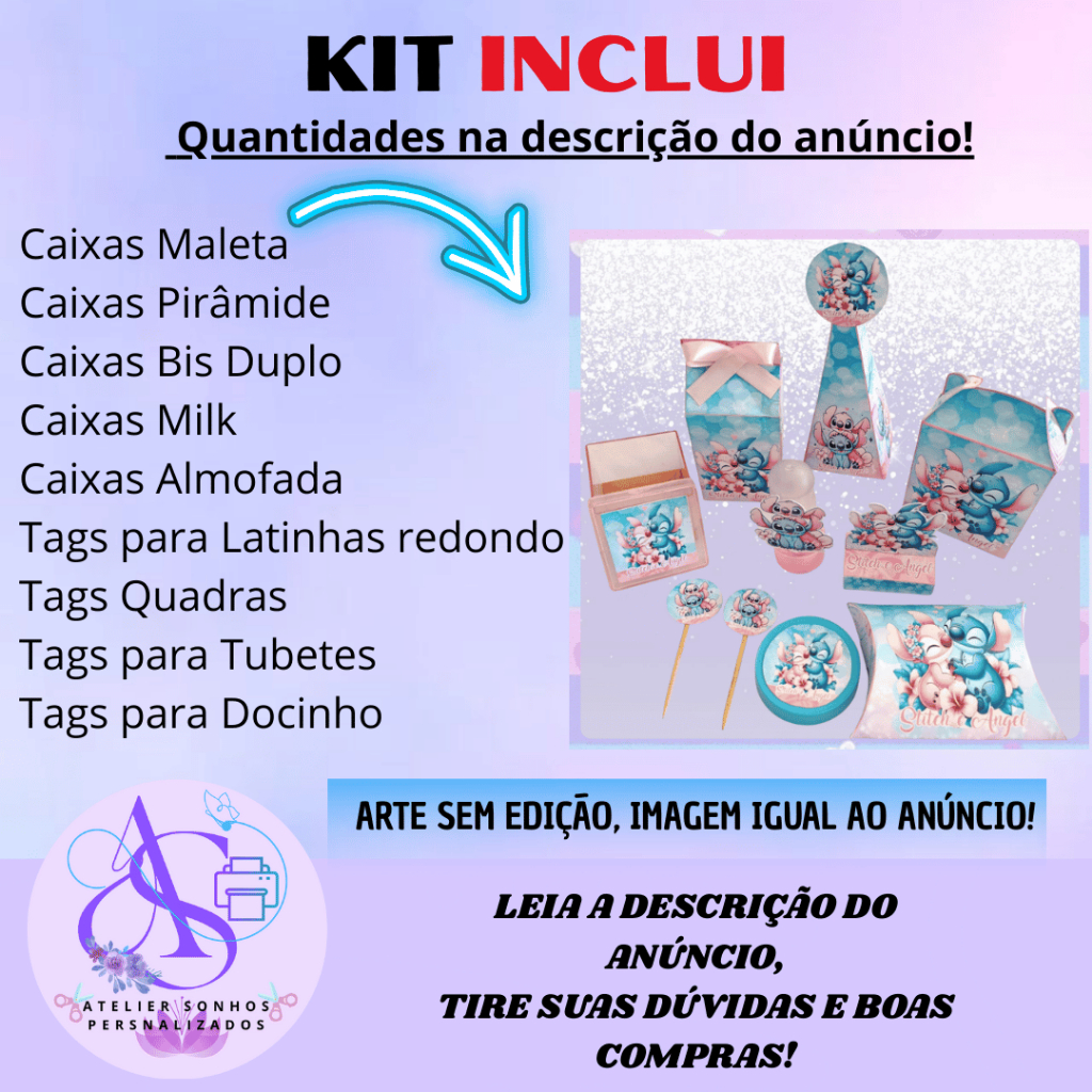 Kit com 85/170 itens lembrancinhas TEMA STITCH E ANGEL (COM/SEM NOME) - Envio Rápido — imagem 2 de 2