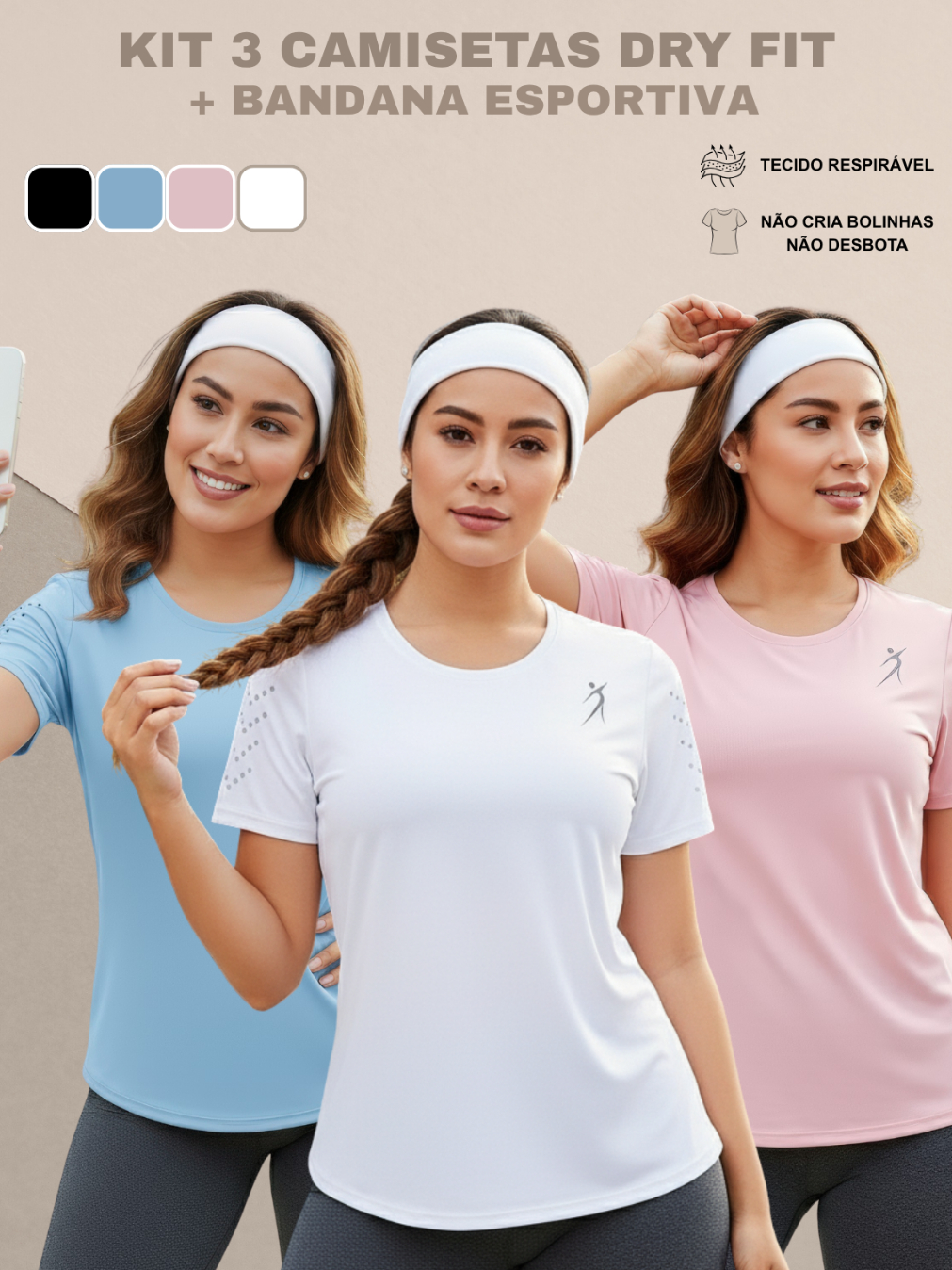 Kit 3 Camisetas Femininas Dry Fit Academia Fitness Corrida Treino Esportivo Confortável Fresquinha