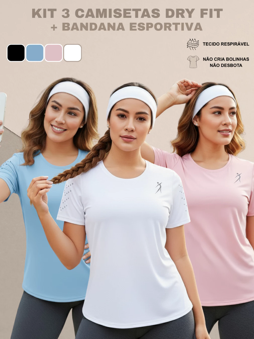 Kit 3 Camisetas Femininas Dry Fit Academia Fitness Corrida Treino Esportivo Confortável Fresquinha — imagem 1