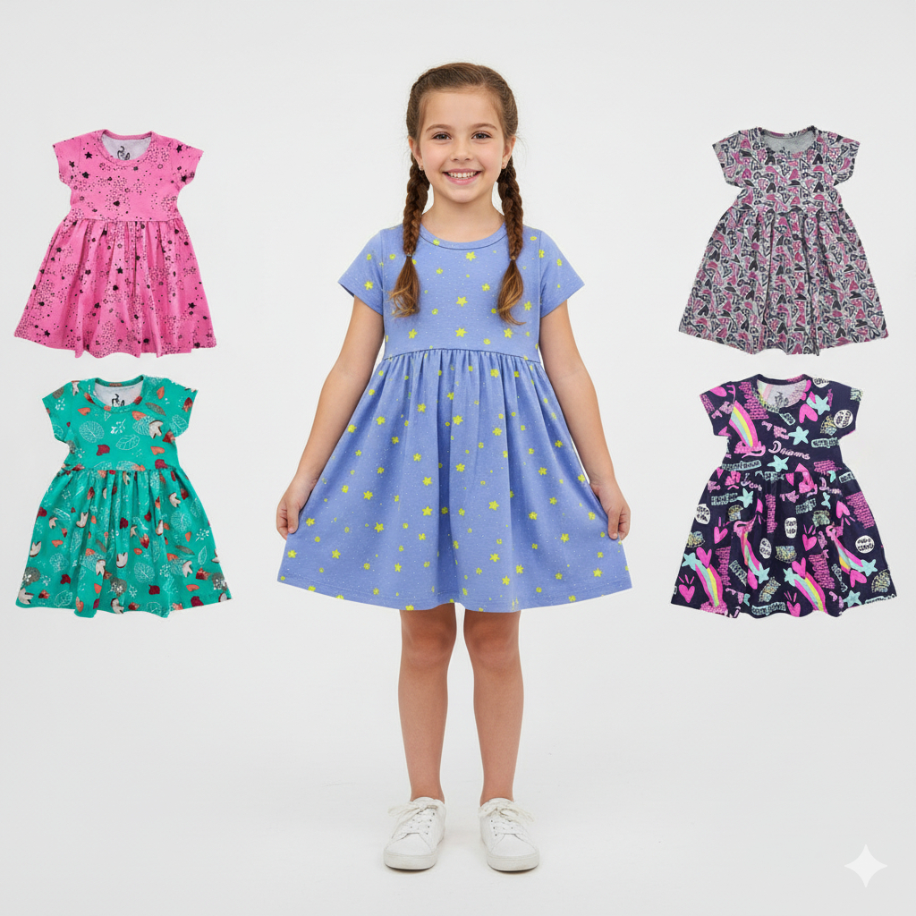 Kit 3 Vestido Infantil Menina Rodado Malha Confortável Estampa Sortida Verão Roupa De Criança Menina