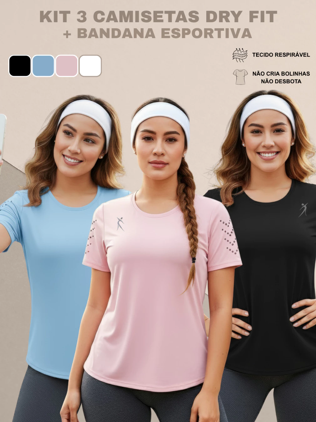 Kit 3 Camisetas Femininas Dry Fit Academia Fitness Corrida Treino Esportivo Confortável Ptoteção Uv+