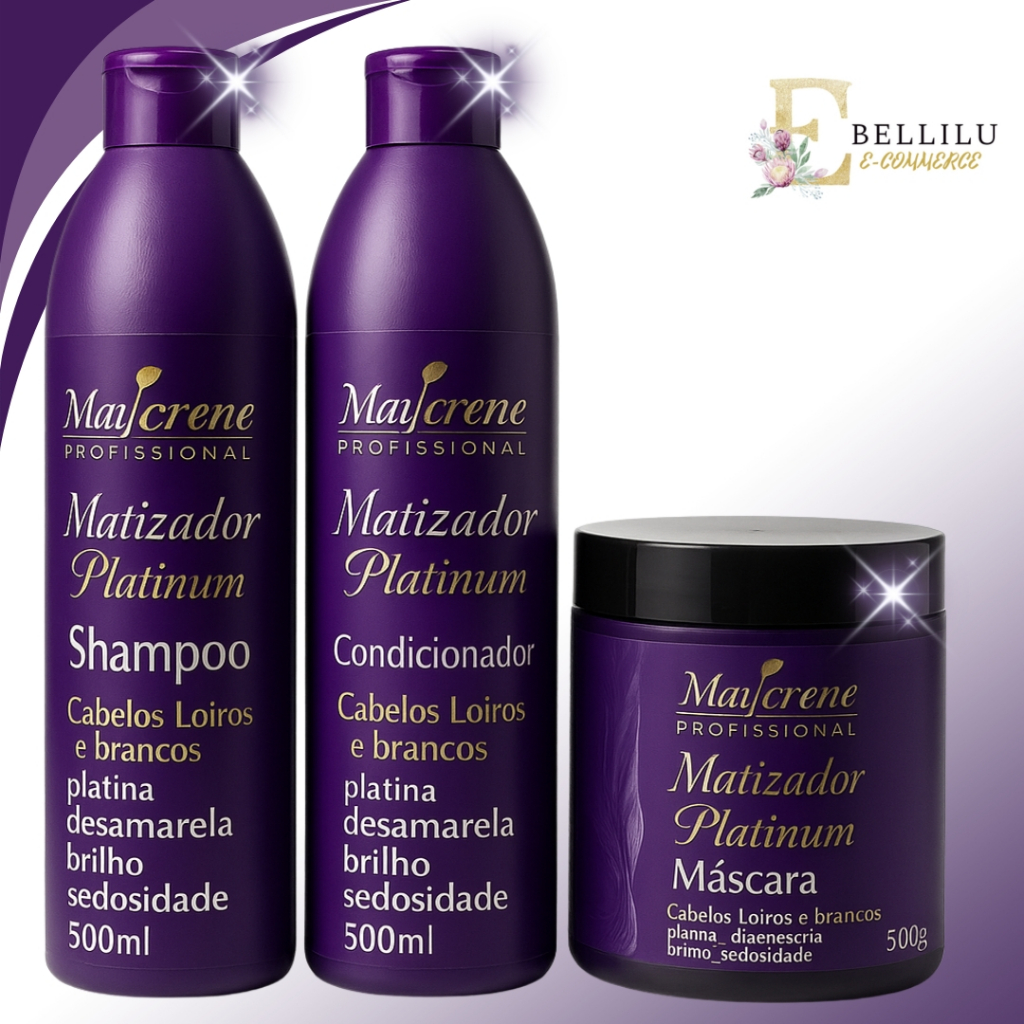Kit Capilar Matizador Platinum Profissional  Shampoo + Mascara + Condicionador - Maycrene Cosméticos Pronta Entrega