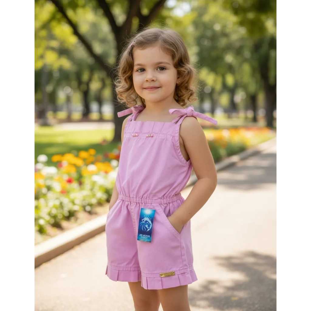 Macaquinho Curto Jeans Moda Blogueira Meninas Bebês Tam 1-2-3-4