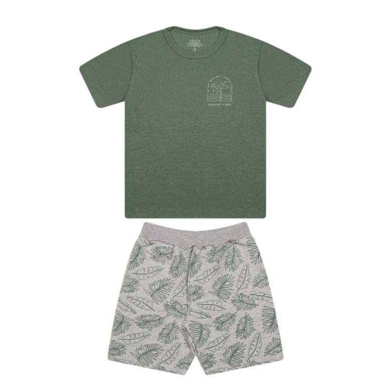 Conjunto Masculino em Malha Chess com Bermuda Estampada em Moletinho Summer Vibes