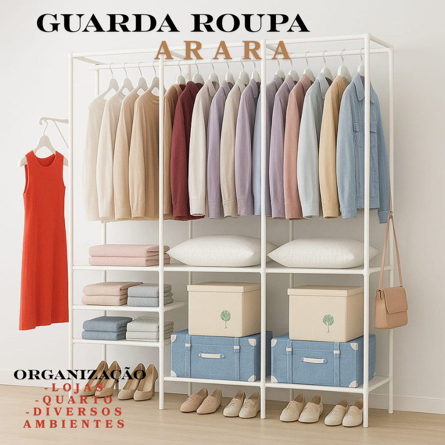 Roupeiro Guarda Roupa Portatil Cabideiro Arara Para Roupa Sapateira Organizador Multiuso Armário