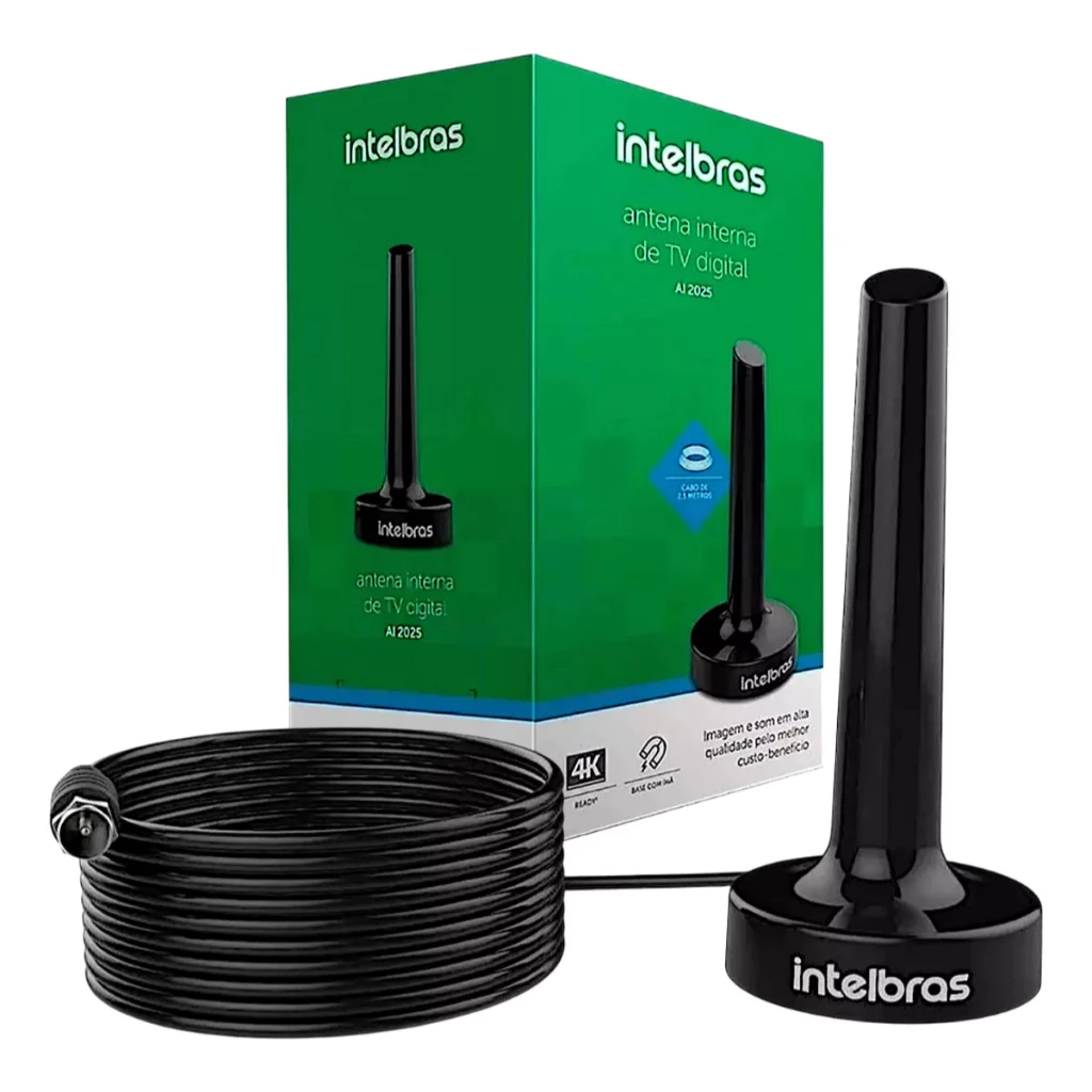 Antena Intelbras Tv Interna Uhf/hdtv 2,5m Saída Di1 Canal Digital 4K Melhor Que Aquário